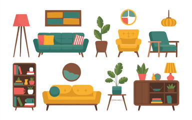 Create a vibrant and stylish living room with these modern furniture pieces perfect for interior design projects, home decor, and cozy apartment living