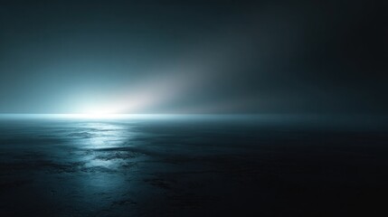 A serene and moody seascape depicting a tranquil horizon illuminated by soft light, creating a calm and introspective atmosphere.