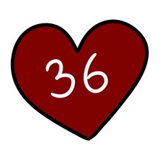 number 36 with heart icon. flat design. illustration