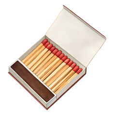 Watercolor Box of red tipped matches isolated on a transparent background