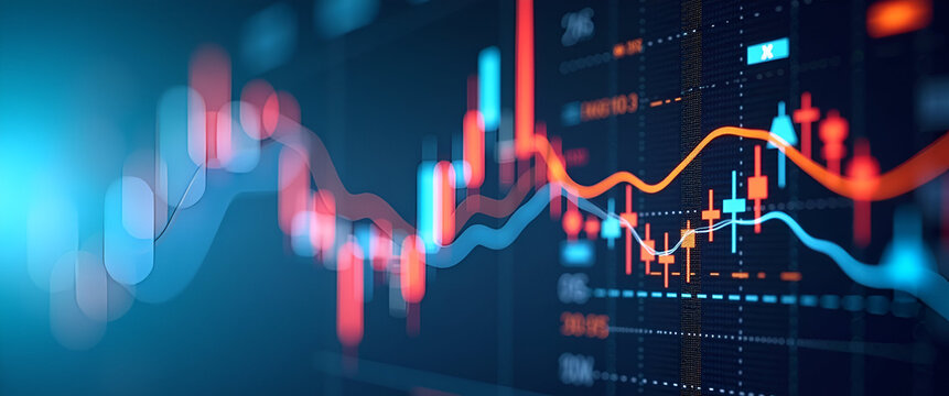 An abstract visual representing marketing analytics, incorporating colorful data visuals with negative space tailored for branding or ad placement.