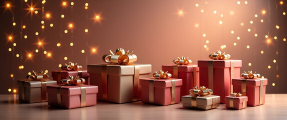 An elegant collection of new year gifts arranged on a stylish background, featuring ample copy space to convey thoughtful messages and sharing moments.