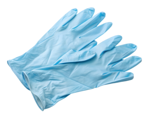 Watercolor Pair of light blue disposable medical gloves isolated on a transparent background