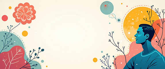 A vibrant illustration capturing the essence of innovative thinking, with abstract shapes representing ideas and plenty of copy space for text placement.