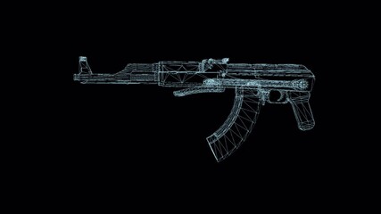 Futuristic AK-47 Hologram - High-Tech Weapon Visualization in Digital Space.