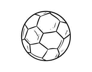 Fototapeta premium Simple hand-drawn illustration depicting a soccer ball in black and white against a plain white background