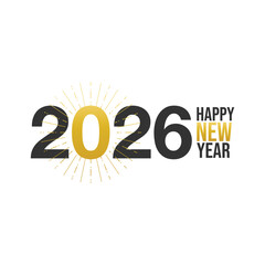 Minimalist Happy New Year 2026 Gold Burst Design &ndash; Clean Modern Greeting