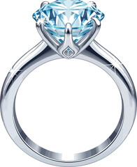 Sparkling aquamarine diamond engagement ring on white background