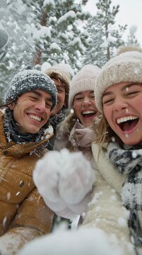 Cuatro amigos disfrutando de un d&iacute;a nevado en la monta&ntilde;a.