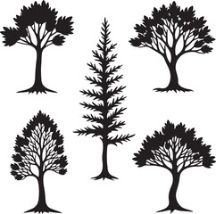 Obraz premium Black silhouette trees various shapes and sizes white