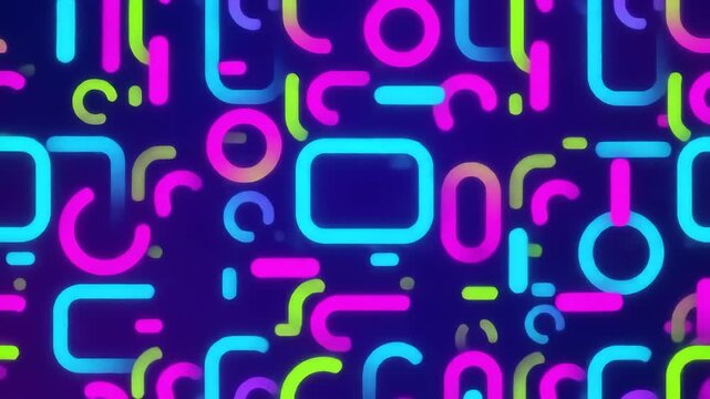 Vibrant Abstract Neon Shapes Animation A Dynamic Background Loop with RetroFuturistic Design Perfect for Music Visuals Gaming Streams and Creative Projects Featuring Glowing Lines and Geometric Patte. - Powered by Adobe