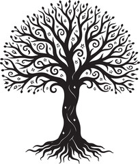 Obraz premium Black stylized tree with ornate branches and roots