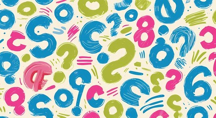 Colorful abstract pattern with question marks and letters seamless vector design background art print