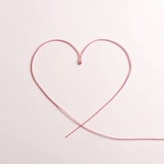 Minimalist Heart Made of String on Soft Background Romantic Concept Love and Relationships Symbol Simplicity.