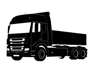 Silhouetted, detailed black truck on a white background