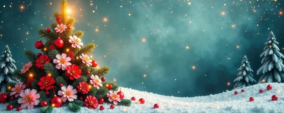 Artistic floral Christmas tree background, versatile template , greeting, design