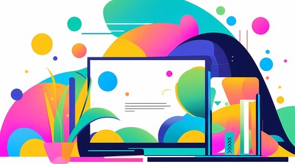 Colorful abstract technology laptop mobile phone design creative modern digital art illustration graphic design