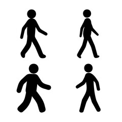 Walking man stick figure icons set, pedestrian sign symbols