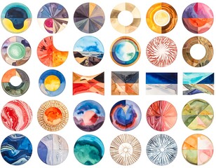 Assorted watercolor circles, squares, and rectangles