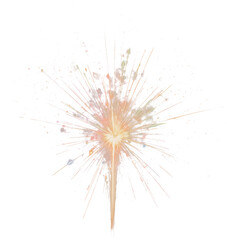 Colorful burst of curved lines and dots radiating upward, resembling festive fireworks or abstract bouquet.