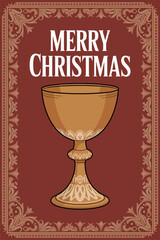 Merry Christmas with Chalice Illustration for Religious Holiday Greeting
