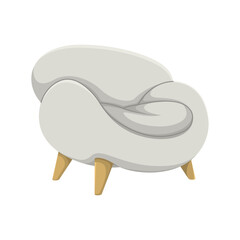 Stylish modern armchair with smooth curves and wooden legs. Perfect for interior design concepts, home decor visuals, and contemporary furniture themes.