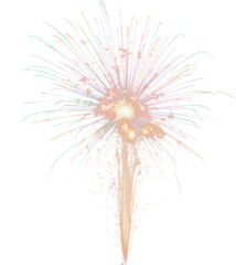 Colorful burst of curved lines and dots radiating upward, resembling festive fireworks or abstract bouquet.