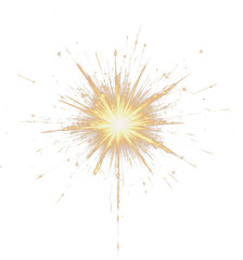 Radiant golden burst with sparkling rays, resembling a firework or star explosion on transparent background.