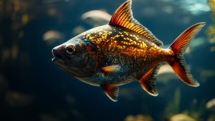 Close-up footage of a bronze-colored fish swimming gracefully in its natural habitat