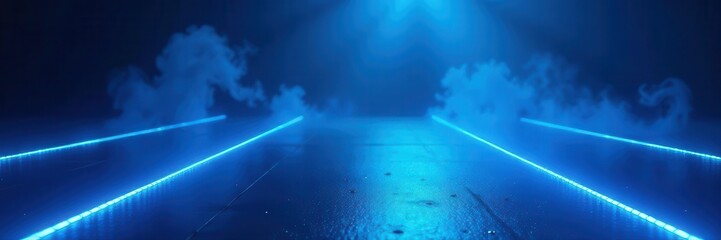 Electric blue floor lines, smoky blue spotlight , light, electric blue