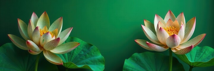 Elegant gold line art lotus blossoms on emerald green background , lotus, invitation, floral