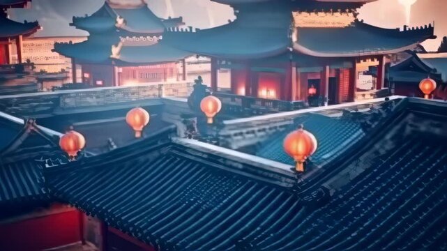 Majestic chinese architecture and traditional lanterns create a captivating visual experience