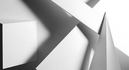 Abstract geometric shapes casting dynamic shadows, minimalist art