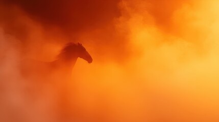 Fototapeta premium Graceful red and gold steed gallops through vibrant clouds, embodying freedom and strength in a stunning atmospheric display of color