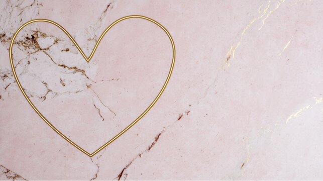 Elegant Pink Marble Background With Golden Heart Outline and Empty Space for Text or Design Perfect for Invitations or Announcements