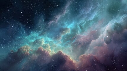 Fototapeta premium A stunning view of colorful cosmic clouds and stars fills the night sky creating a mesmerizing scene that evokes feelings of wonder and curiosity about the universe.