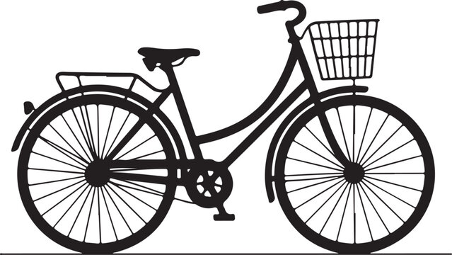 Vintage bicycle vector illustration with front basket and rear rack for transportation and leisure activities