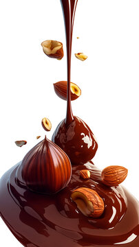 Hazelnuts Covered with Melted Chocolate in Close Up