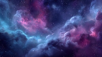 Fototapeta premium Colorful cosmic clouds swirl together creating a vibrant display of purple and blue hues against a starry night sky showcasing the beauty of the universe.