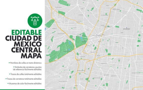Editable Ciudad De M&eacute;xico Central Mapa