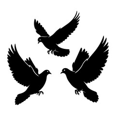 Three flying doves silhouettes