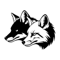 Black and white fox heads vector