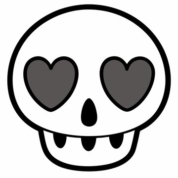 Skull with heart eyes expressing love and affection