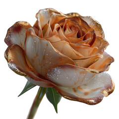 Sparkling Resolution Rose A rose symbolizing resolutions, featuring luminous silver-gold petal tips, isolated on a white background, clear edges, botanical clipart style