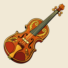 Obraz premium Ornate violin with decorative floral and swirl motifs