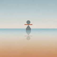 수평선 너머로 보이는 균형을 이루는 삼각대의 구