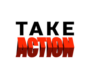Bold ACTION Red Typography Graphic. Simple 3D Text Effect with Reflection on Black Background for Marketing Call-to-Action and Motivational Design.
