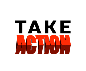 Bold ACTION Red Typography Graphic. Simple 3D Text Effect with Reflection on Black Background for Marketing Call-to-Action and Motivational Design.