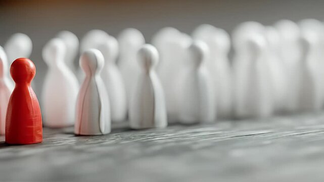 Red pawn amidst a crowd of white pawns