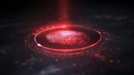 A striking red digital fingerprint glowing on a dark background, symbolizing security and identity.